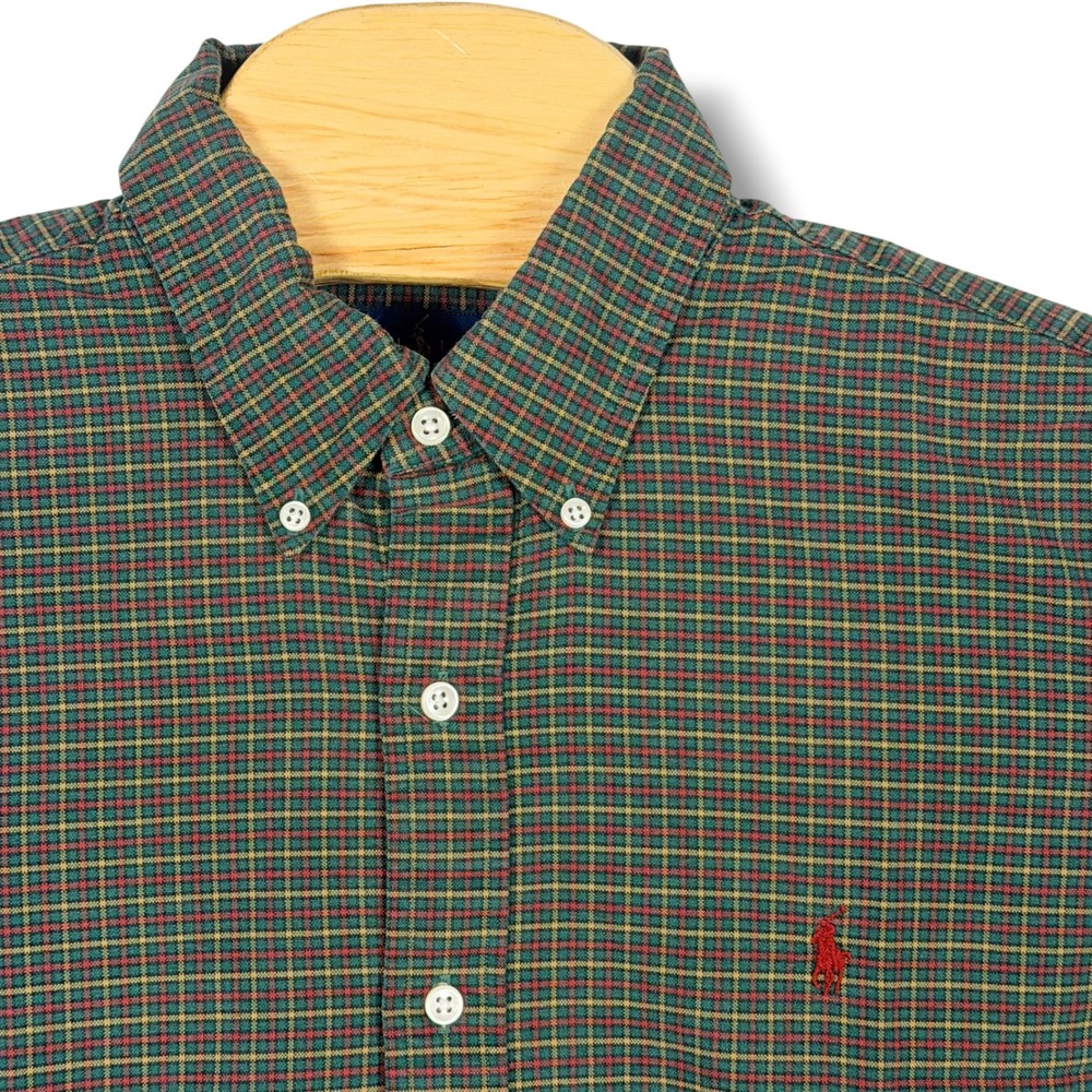 Ralph Lauren Button Down Men Large Green Plaid Cotton Classic Heritage Pony Prep